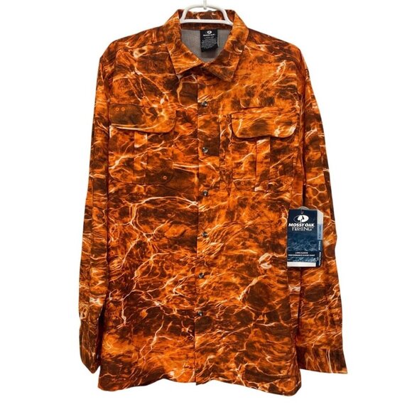 Mossy Oak Fishing Long Sleeve Performance Guide Shirt Large 42-44 Orange - Picture 1 of 6